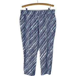 NY & Co blue white stretchy striped abstract cropped pants XL